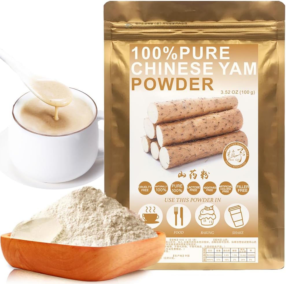 Plant Gift 100% Pure Chinese Yam Powder 山药粉 Natural Chinese Yam Flour, Great Flavor for Drinks, Adds Flavor and Taste, Non-GMO Powder, No Filler, No additives 100G/3.25oz