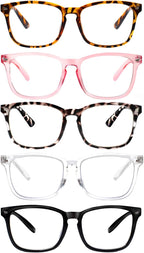 VIDEBLA 5 Pack Blue Light Blocking Reading Glasses,Spring Hinge Readers for Women Men,Anti UV Ray Filter Nerd Eyeglasses