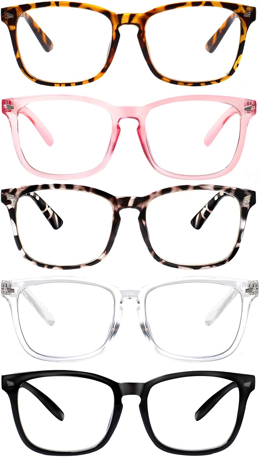 5 Pack Blue Light Blocking Reading Glasses,Spring Hinge Readers for Women Men,Anti UV Ray Filter Nerd Eyeglasses