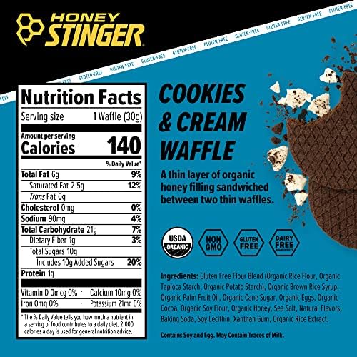 Honey Stinger Organic Gluten Free Cookies & Cream Waffle, Energy Stroopwafel for Exercise, Endurance and Performance, Sports Nutrition for Home & Gym, Pre & During Workout, 16.96 Ounces (Pack of 16)