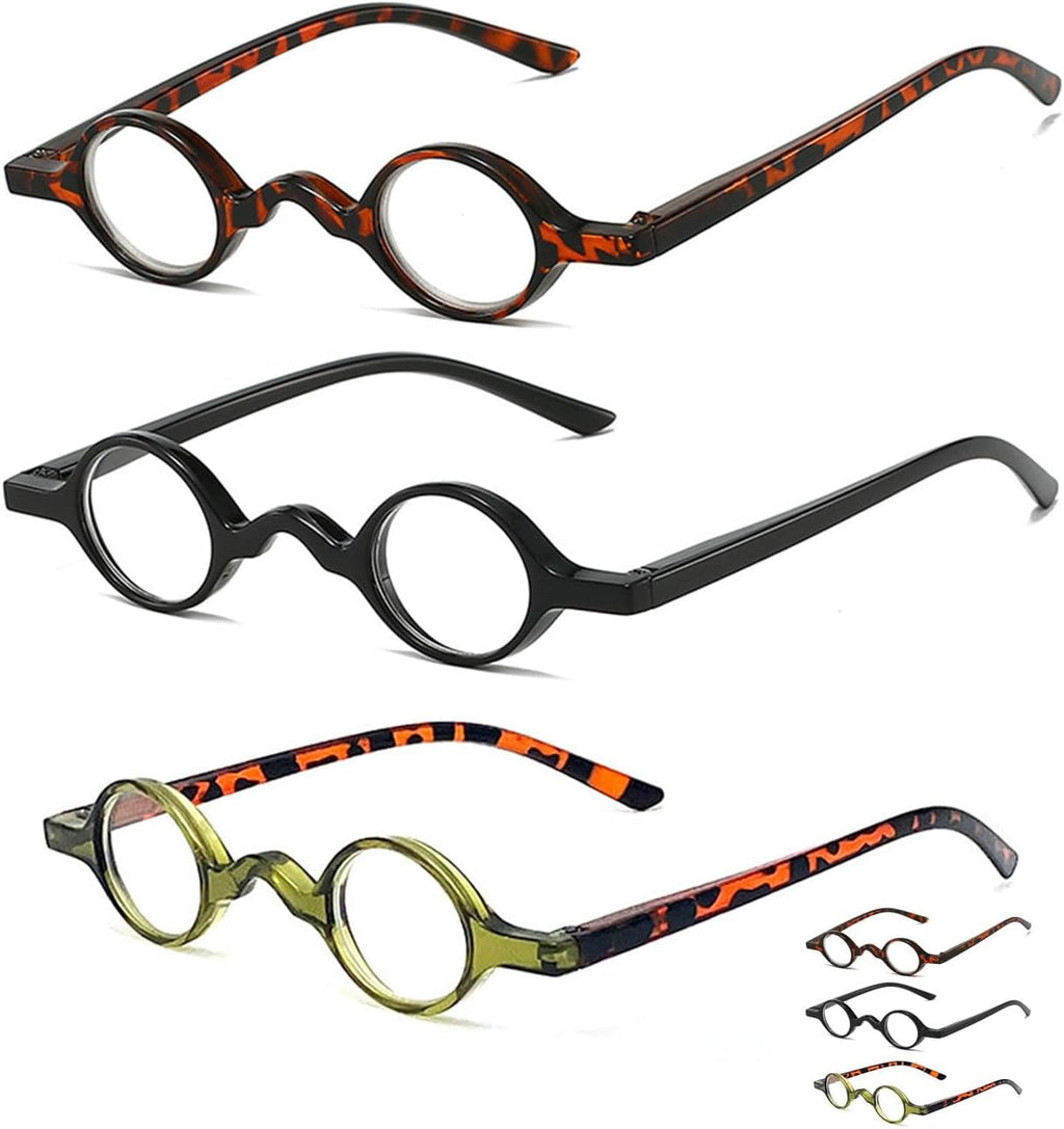 3pcs Small Mini Retro Round Reading presbyopia Glasses-Professor Men Women Eyeglasses for Readers Spring Hinge Readers