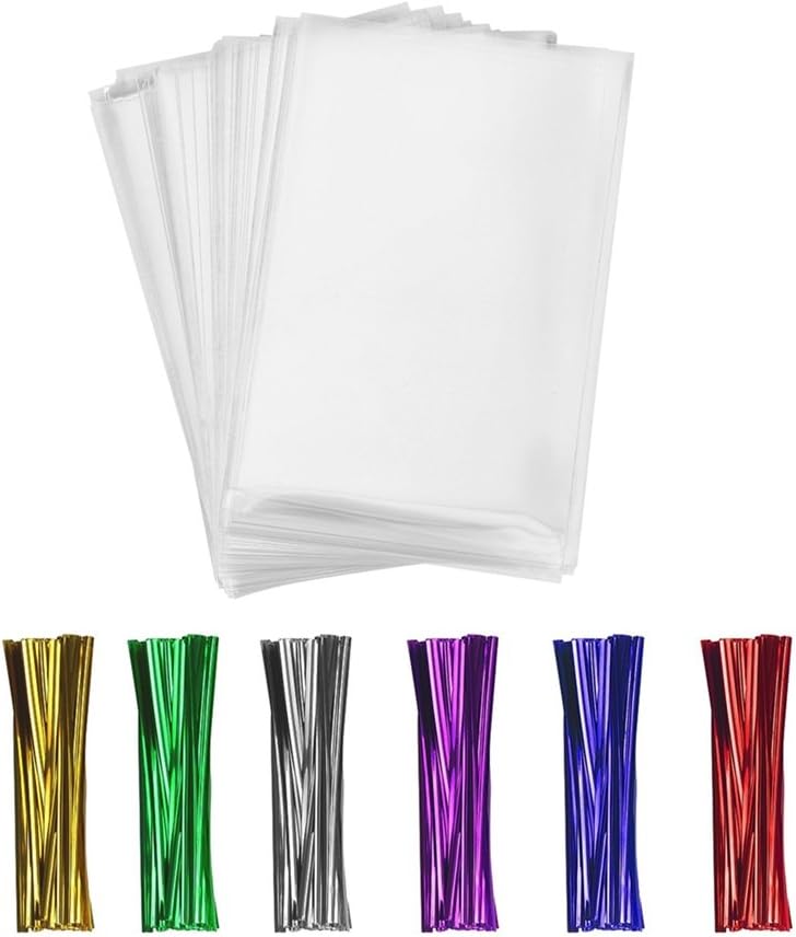 600 Clear Cello/Cellophane Treat Bags and Ties 4'' x 6'' (10.2 x 15.2cm) - 1.4 Mil Extra OPP Plastic Poly Bags for Gift in Bulk for Lollipop Cake Pop Candy Buffet Chocolate Cookie Wedding Supply