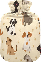 Puppy Dogs Paw Print Hot Cold Water Bottle with Fleece Cover PVC Hot Water Bag 1 Liter