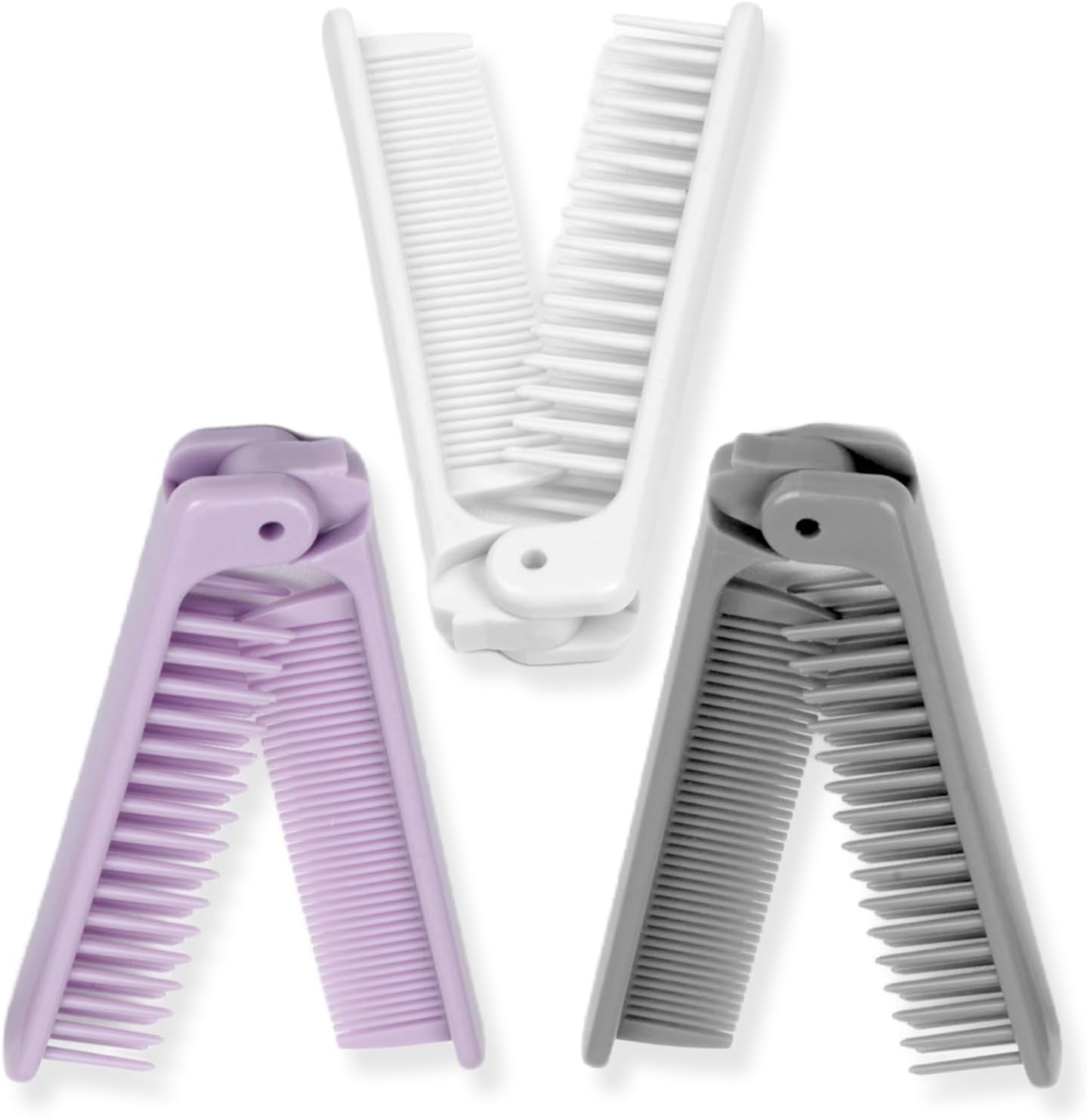 3-Piece Pocket Folding Comb Set – Portable Travel Hair Brushes with Dual-Headed Design, Compact and Colorful (Gray, Purple, White)