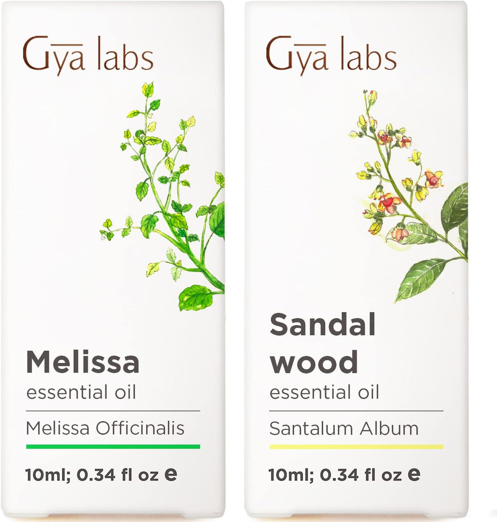 Melissa Oil for Herbaceous Scent & Sandalwood Essential Oils for Diffuser Set - Aromatherapy Grade Essential Oils Set - 2x10ml - Gya Labs