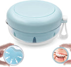 Denture Case & Cup, Travel Retainer Case with Mirror, No-Leak False Teeth Cleaning Container: Full & Partial Dentures Soaking, Denture Bath Holder for Mouth Guards, Braces, Aligners (Blue)