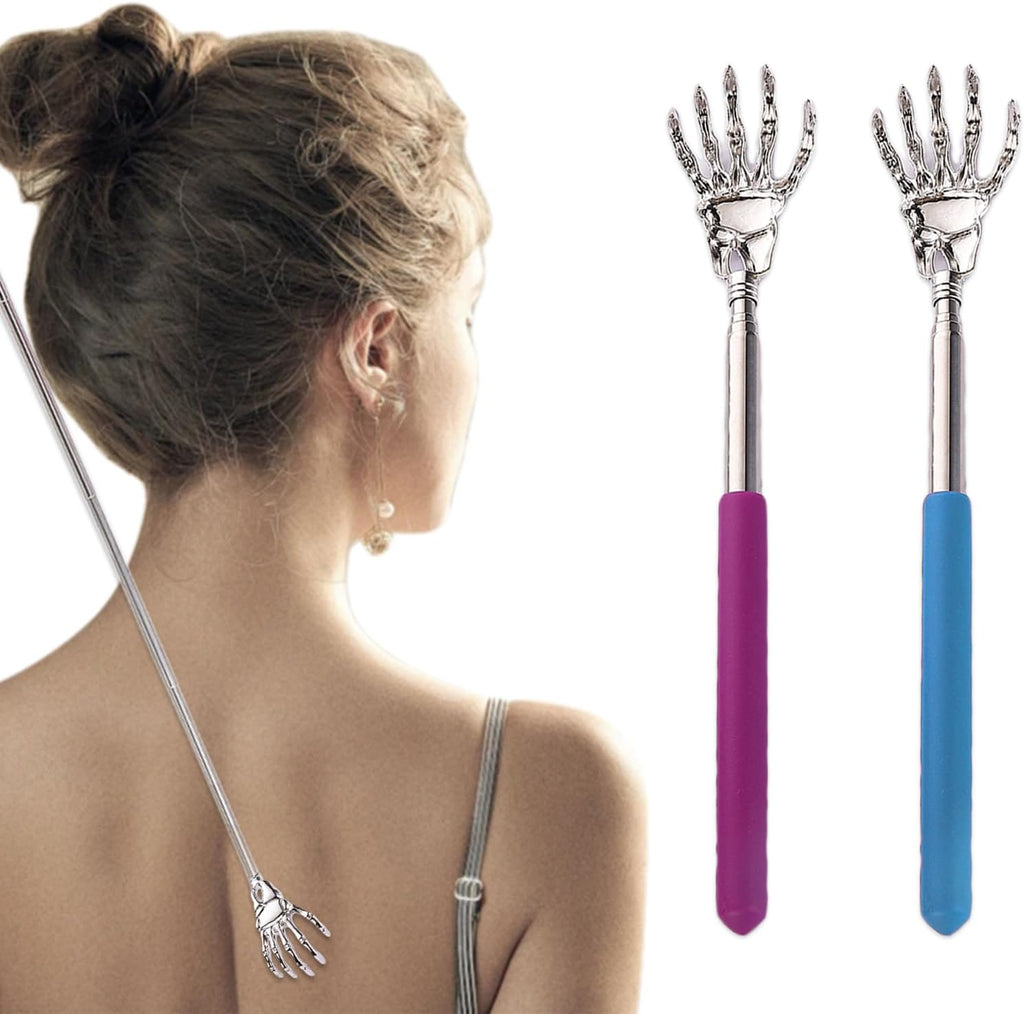 2PCS Stainless Steel Back Scratcher,Portable Retractable Long Reach with Non-Slip Rubber Handle,Ergonomic Design for Arthritis Relief,Travel-Friendly Durable Set