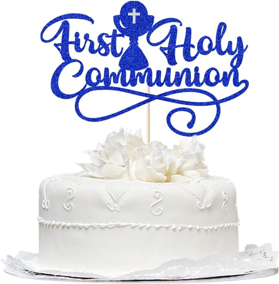First Communion Cake Topper,God Bless,First Holy Communion Decoration,Featured God Christian Baptism/Confirmation/Baby Shower/Birthday/Sacrament Party Decoration supplies