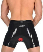 Men Black Latex Shorts Half Pants Front Crotch Zipper with Red Anus Anal Condom Middle Trousers Tight High Elastic