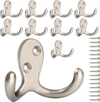 IBosins 10 Pack Heavy Duty Double Prong Coat Hooks Wall Mounted with 20 Screws Retro Double Hooks Utility Hooks for Coat, Scarf, Bag, Towel, Key, Cap, Cup, Hat