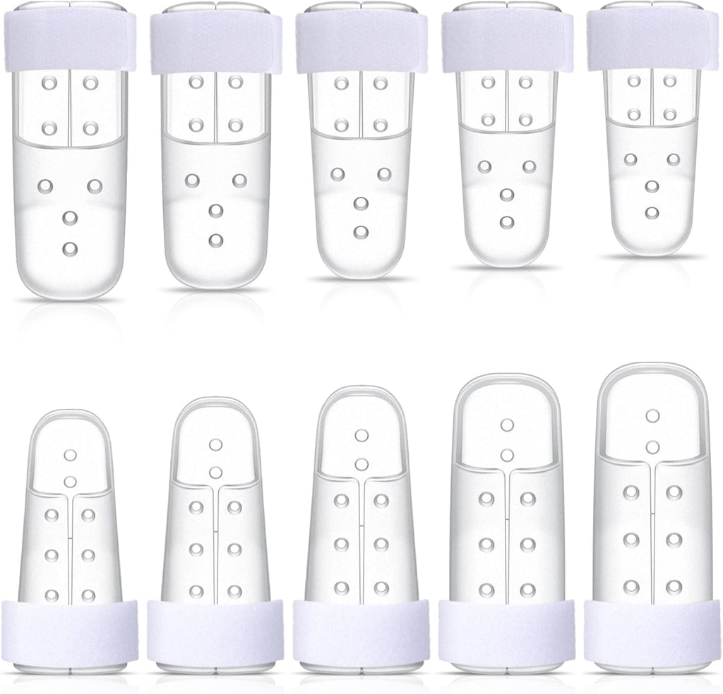 BBTO 10 Pcs Mallet Finger Splint, 5 Sizes Finger Support Brace Stabilizer Straightener Plastic Fingertip Protectors Arthritis Knuckle Immobilization for Thumb Pinky Middle Index Ring(Transparent)