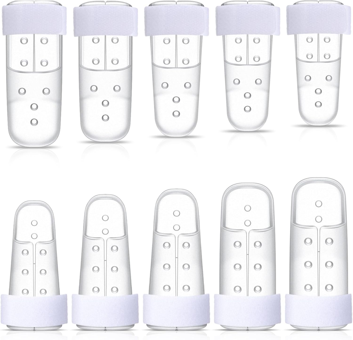 BBTO 10 Pcs Mallet Finger Splint, 5 Sizes Finger Support Brace Stabilizer Straightener Plastic Fingertip Protectors Arthritis Knuckle Immobilization for Thumb Pinky Middle Index Ring(Transparent)