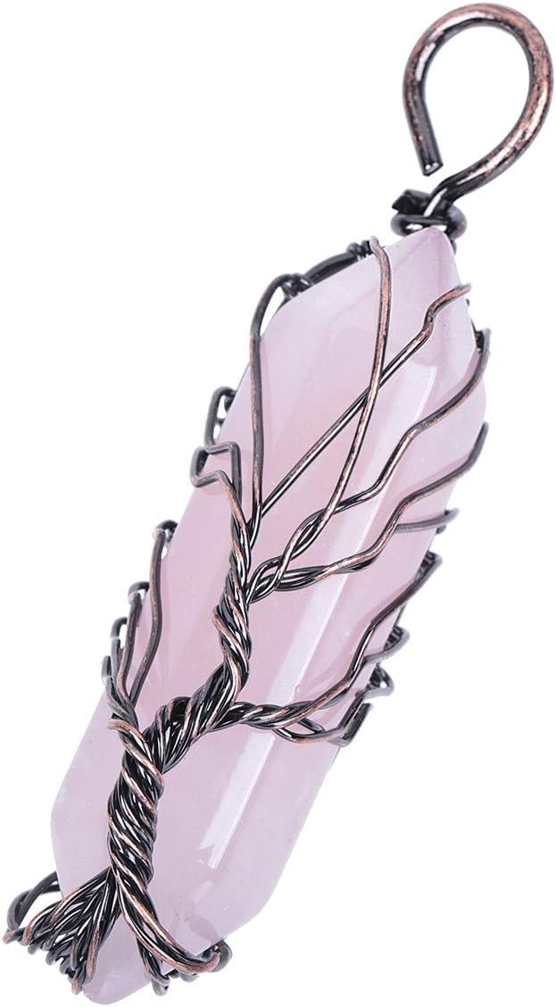 Nupuyai Crystal Pendant Necklace for Women Men, Wire Wrapped Double Point Stone Wands Jewelry for Unisex