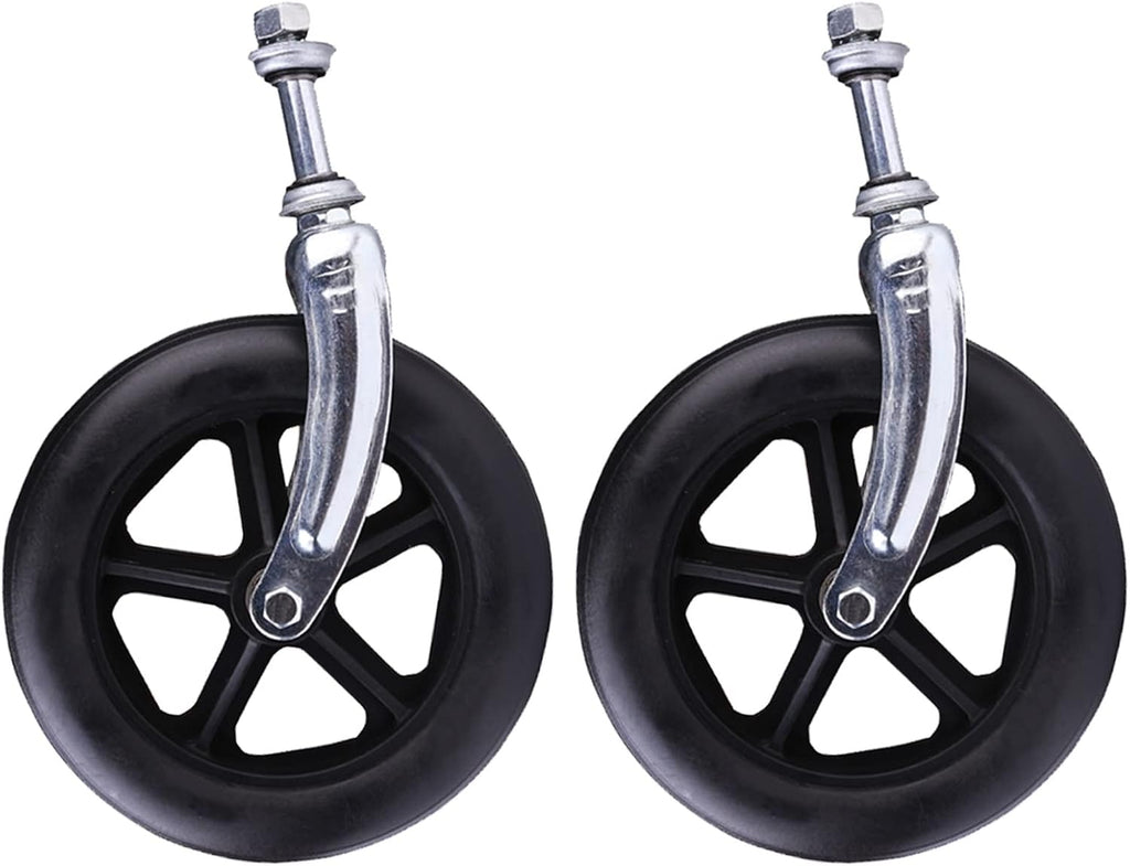 LIGUOYI 2 Pcs Wheelchair Caster Wheels with Front Forks, 6" 7" 8" Solid Front Wheels Replacement Wheel, 1/2" Mounting Axle, Replacement Wheels Assembly for Walkers Rollators and Wheelchairs