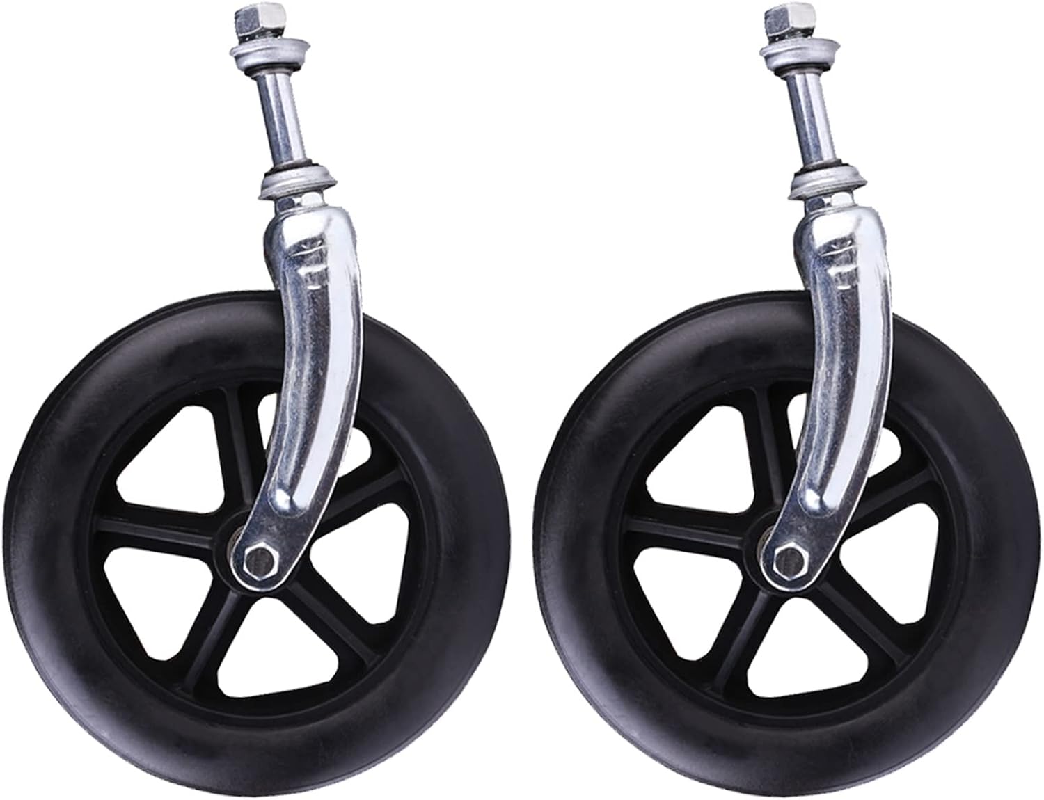 LIGUOYI 2 Pcs Wheelchair Caster Wheels with Front Forks, 6" 7" 8" Solid Front Wheels Replacement Wheel, 1/2" Mounting Axle, Replacement Wheels Assembly for Walkers Rollators and Wheelchairs
