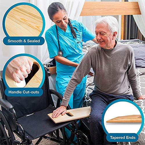 DMI Transfer Board Made of Heavy-Duty Wood for Patient, Senior and Handicap Move Assist and Slide Transfers, FSA and HSA Eligible, Holds up to 440 Pounds, 2 Cut out Handle, 24 x 8 x 1