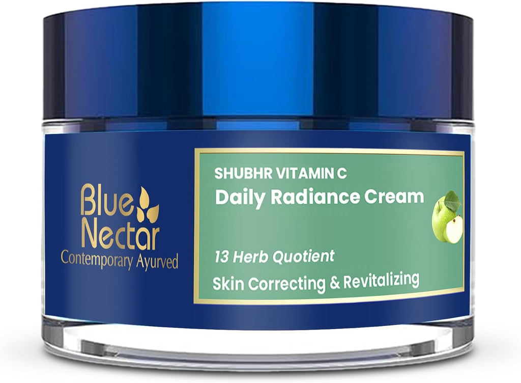 Blue Nectar Plant Based Vitamin C Face Cream for with Natural Green Apple & Almond Oil | Deep Hydration & Nourishing Face Moisturizer for Women (13 Herbs, 1.7 Oz)