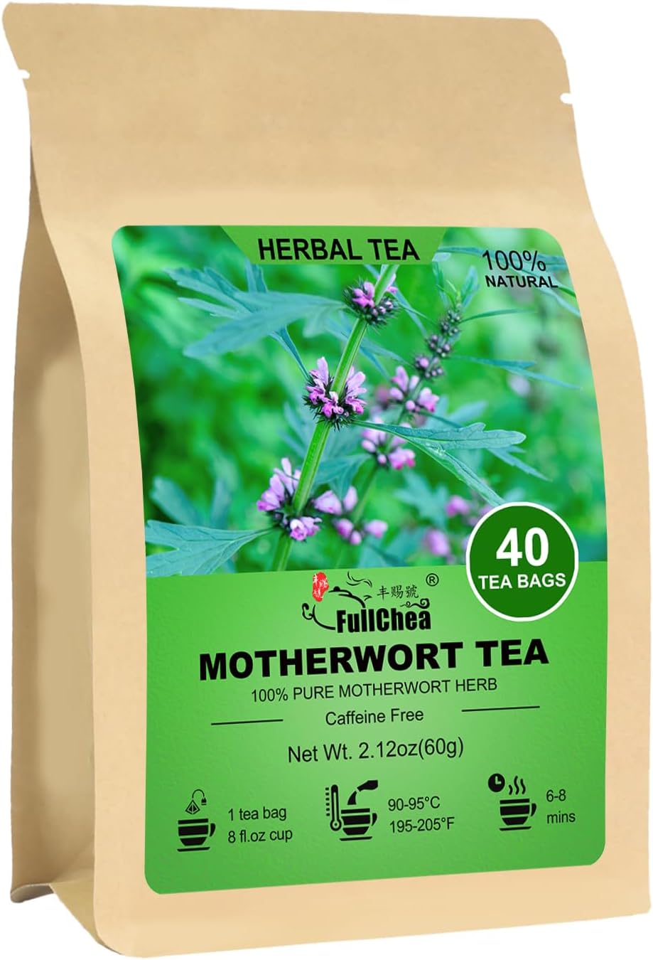 FullChea - Motherwort Tea, 40 Teabags - Premium Dried Motherwort Herb - Non-GMO - Caffeine-Free - Your Ideal Tea Break for Natural Wellness