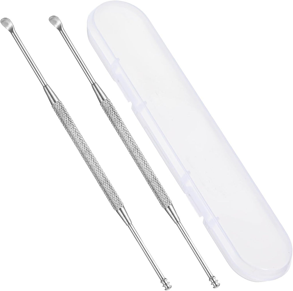 2 Pack Stainless Steel Ear Wax Removal Tool, Ear Pick Spoon Cleaner with Storage Box, Portable Ear Scraper for Effective Ear Care
