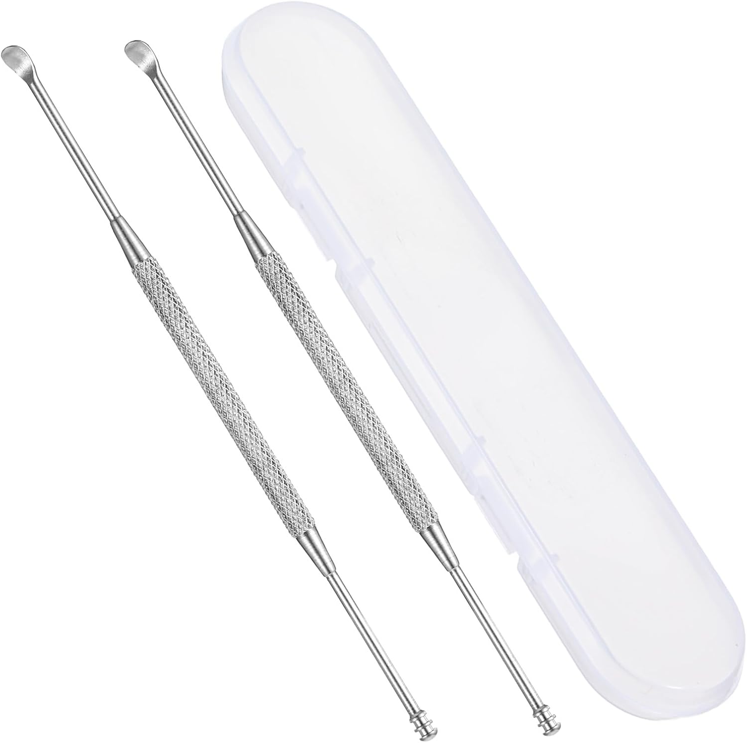 2 Pack Stainless Steel Ear Wax Removal Tool, Ear Pick Spoon Cleaner with Storage Box, Portable Ear Scraper for Effective Ear Care