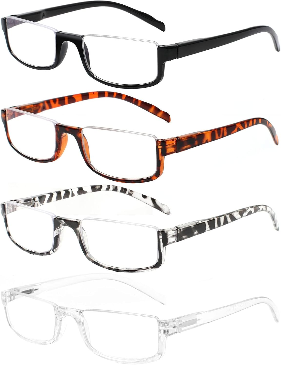 Henotin 4 Pair Reading Glasses for Women Men Readers Half Moon Frame Blue Light Blocking Spring Hinge Eyeglasses (A-mix, 1.50, diopters)