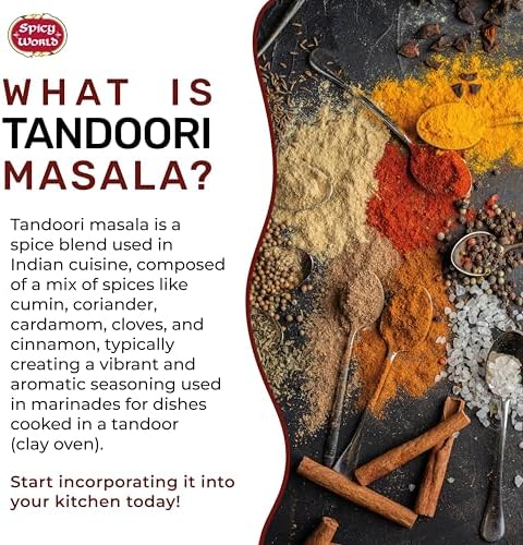 Spicy World Tandoori Masala Spice Mix 3.5oz - Authentic Indian Origin, 16 Spice Blend, Great for Tandoori Seasoning, Paneer, Chicken, Marinades, and Rubs!