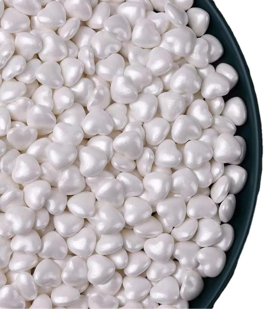 NIPEOR White Heart Sprinkles, Edible Heart 130g/4.6oz, Sugar Pearls & Candy Sprinkles for Cake, Cupcake, Cookie & Dessert Decorating, Holiday Baking & Party Toppers (White)