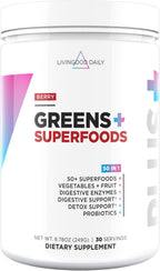 Livingood Daily Greens & Superfood Powder, Super Greens for Gut Health, Green Juice Powder with Spirulina, Chlorella, and Digestive Enzymes, Probiotics for Digestive Support, Berry, 30 Servings