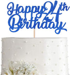 Blue Happy 24th Birthday Cake Topper, Royal Blue Glitter Cheers To 24 Years Party Cake Decorations, Supply