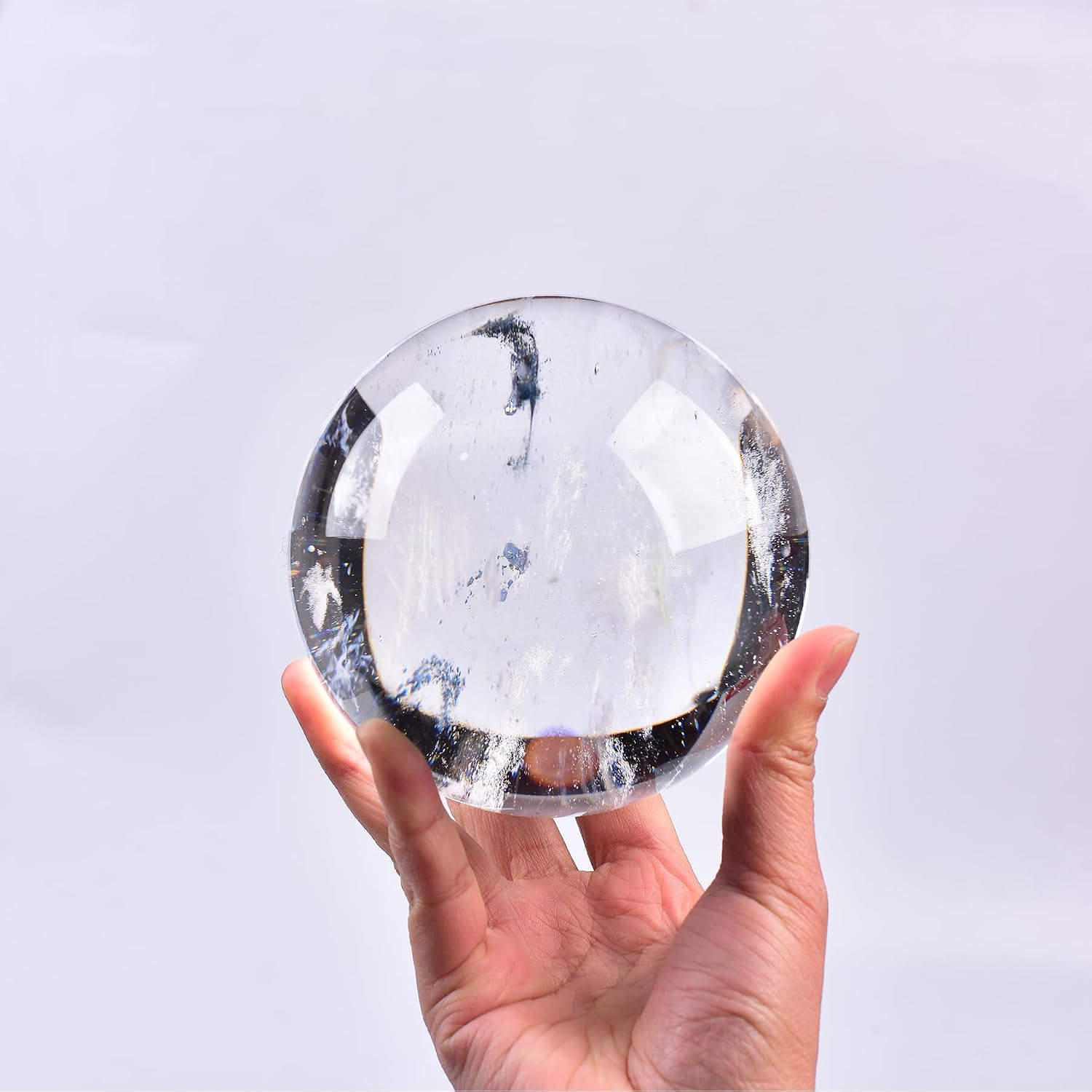 JIC Gem Large Smelting White Quartz Sphere Ball Artificial Healing Crystal Stone Decorative Ball with Stand Reiki Chakra Meditation Gift 4.33-4.72 Inch