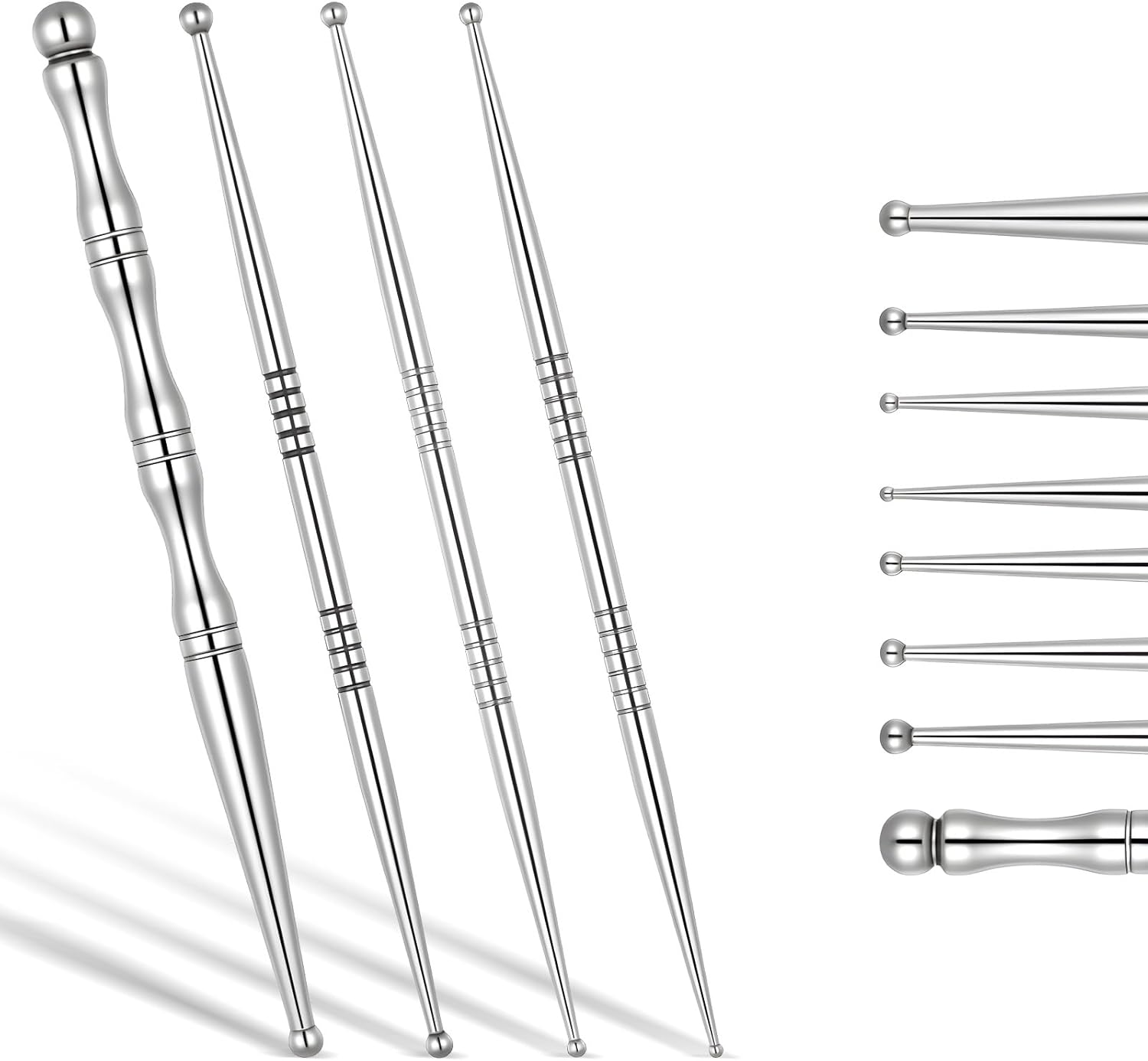4 Pieces Facial Reflexology Massage Tool Stainless Steel Manual Acupuncture Pen Dual Head Facial Reflexology Tools Portable Massage Tool for Deep Tissue Face Body Muscle Relax