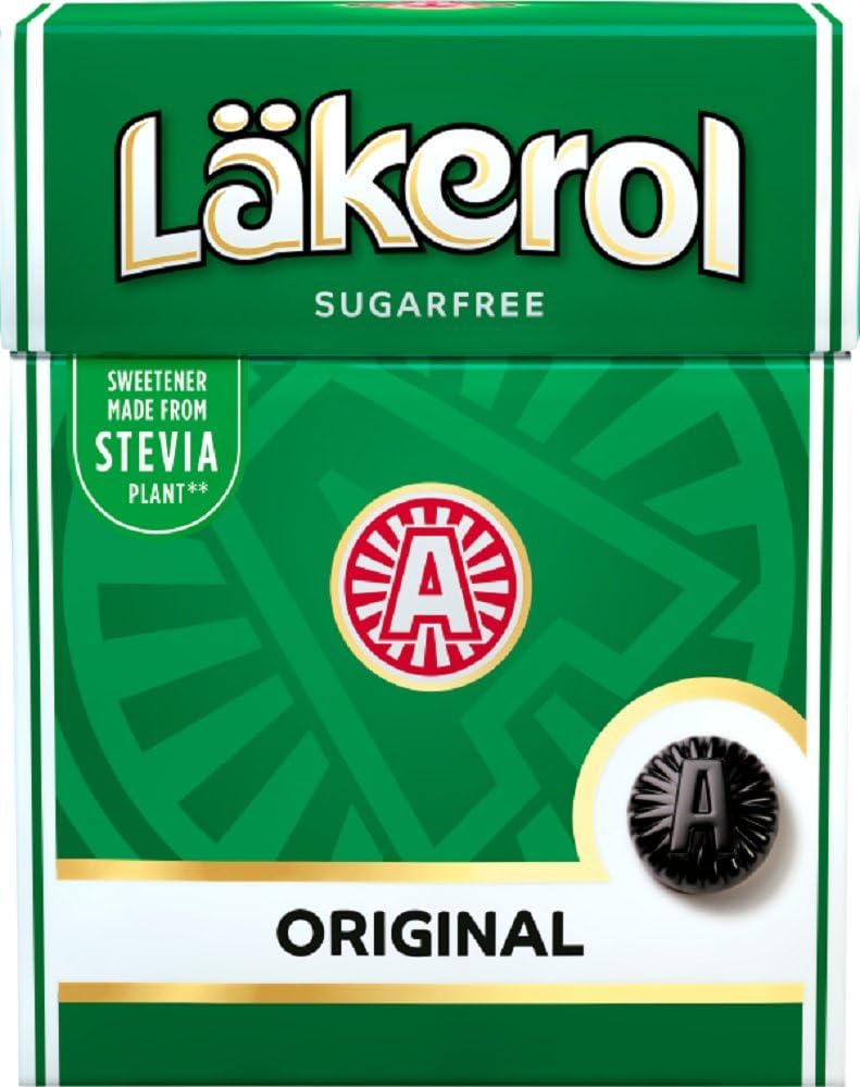4 Boxes x 25g of Läkerol Original - Swedish - Sugar Free - Licorice & Menthol - Stevia - Pastilles - Lozenges - Drops - Dragees - Candies - Sweets