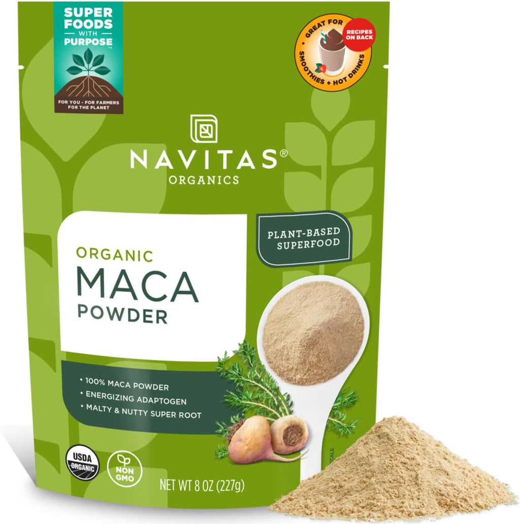 Navitas Organics Maca Powder – 100% Gelatinized Peruvian Maca for Adaptogen Smoothies, Lattes, Baking & More – Energize & Balance - USDA Organic, Non GMO, Vegan, Gluten Free (8oz. Bag, 45 Servings)