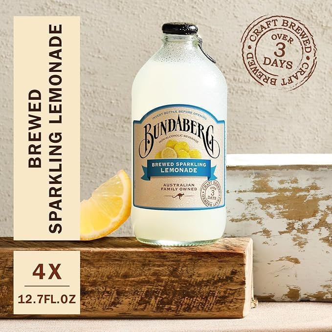 Bundaberg Sparkling Fruit Drink, Lemonade 12.7 Fl Oz Bottles (Pack of 4)