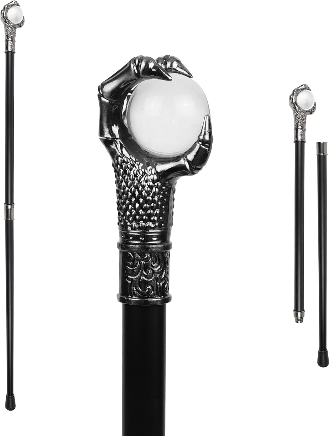Dragon Claw Cane Walking Stick – Steampunk Clear Ball Stick for Halloween Costume, Wizard Staff, Cosplay Accessories, Party Dress or Photo Prop - Cane for Men and Women - Victorian Gothic Decor 37"