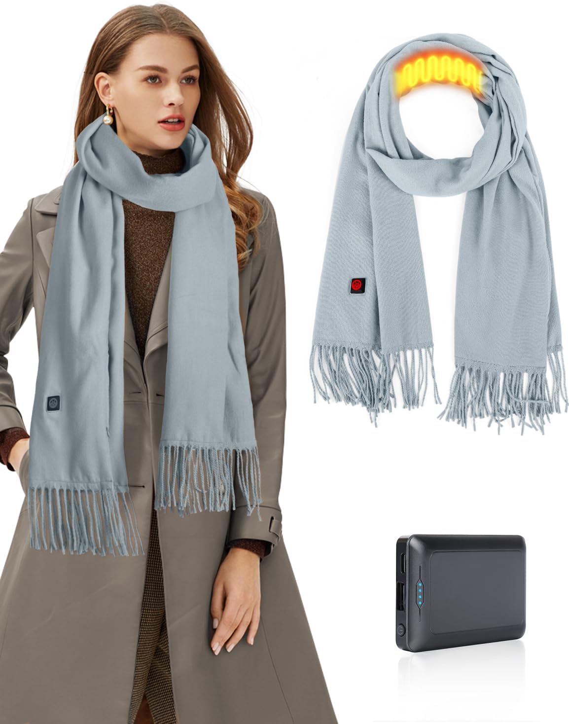 Lionrose Heated Scarf for Women Rechargeable,Men Electric Heating Scarf for Neck with Battery, Intelligent Scarves (Blue-Gray)