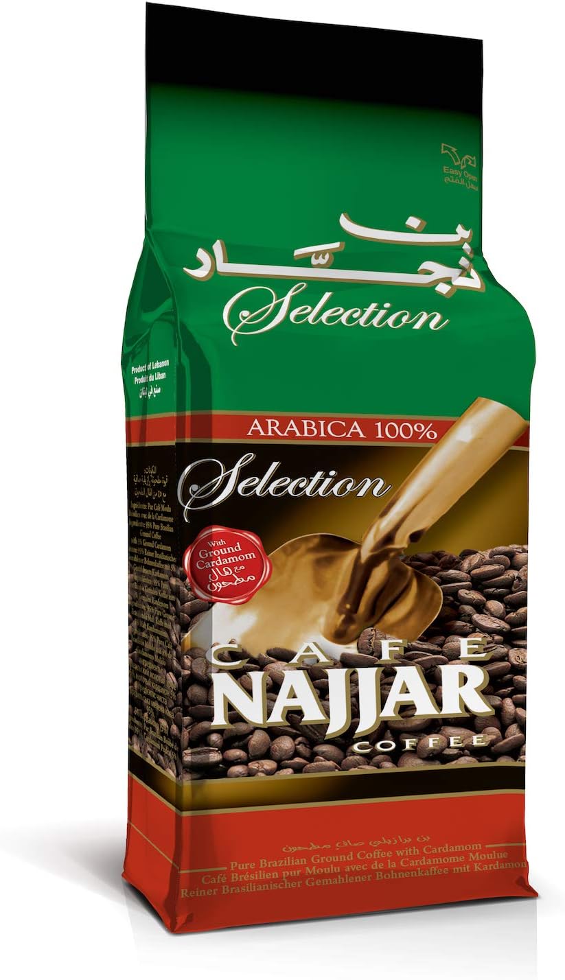 Café Najjar, Turkish Coffee with Cardamom, 450 Gr, 100% Arabica Coffee Beans, Ground Coffee, Dark Roast, Lebanese Coffee, Arabic Coffee, Coffee Beverages, Works with Turkish Coffee Machine. (1)