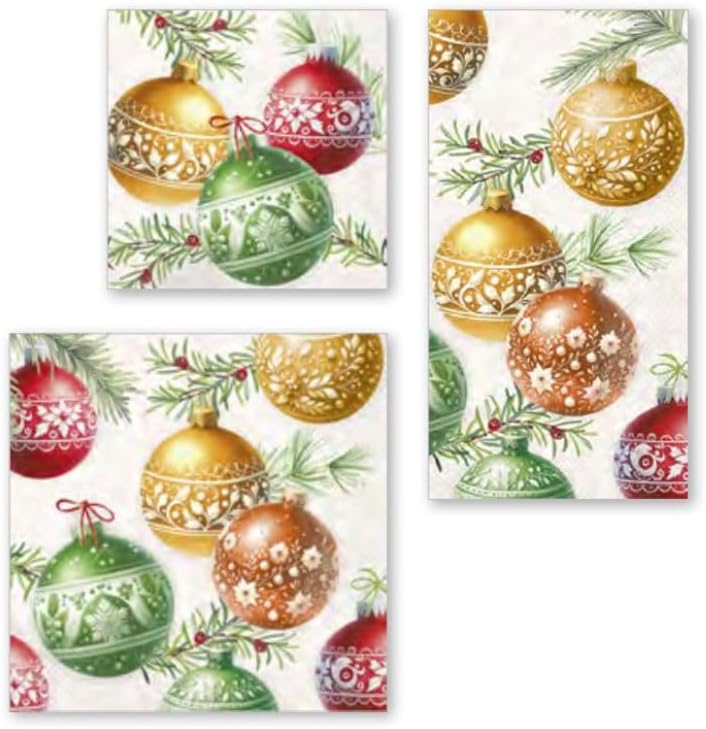 IHR Ideal Home Range Party Napkins Disposable 3-Ply Paper Lunch Napkin Pack, 6.5" x 6.5", Christmas Bubbles (Cream), 20-Count