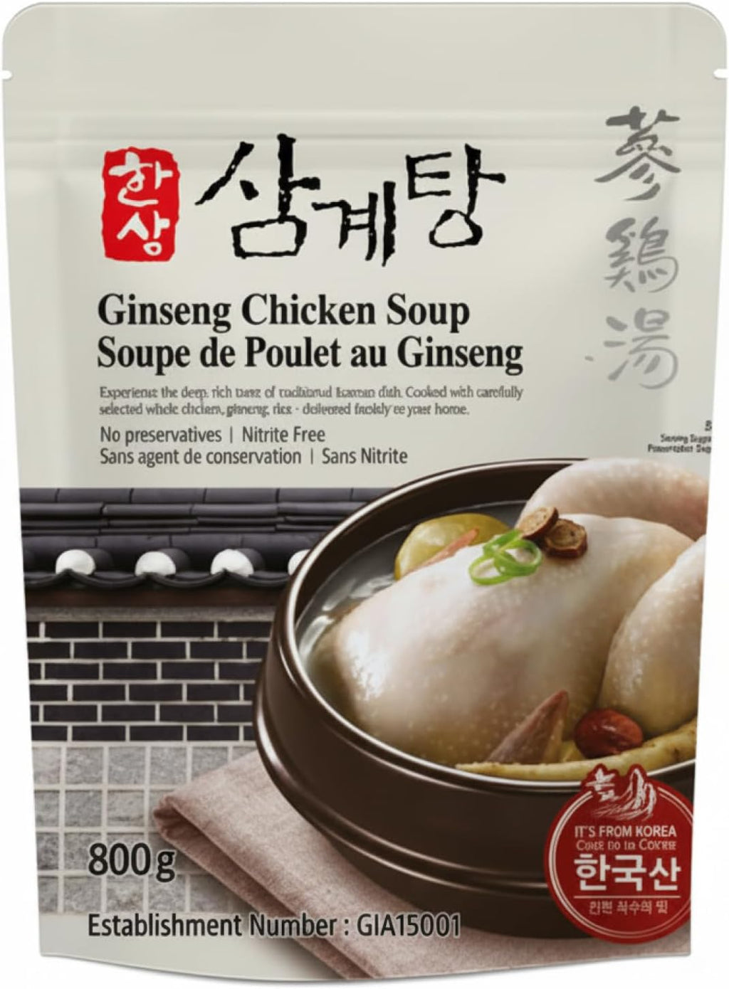 Korean Food Korean-Style Ginseng Chicken Soup (Samgyetang), Whole Chicken with Rice, Ginseng & Jujube – Ready-to-Eat Meal (28.2 oz / 800g)