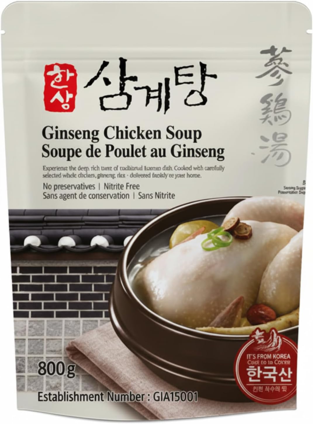Korean Food Korean-Style Ginseng Chicken Soup (Samgyetang), Whole Chicken with Rice, Ginseng & Jujube – Ready-to-Eat Meal (28.2 oz / 800g)