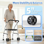 Walkers for Seniors, Standard Walker with Seat, Adjustable Two-Wheeled Walker with 5”Wheels, Lightweight, Stable Mobility Support, Compact Travel Walker, Suitable for use in Car