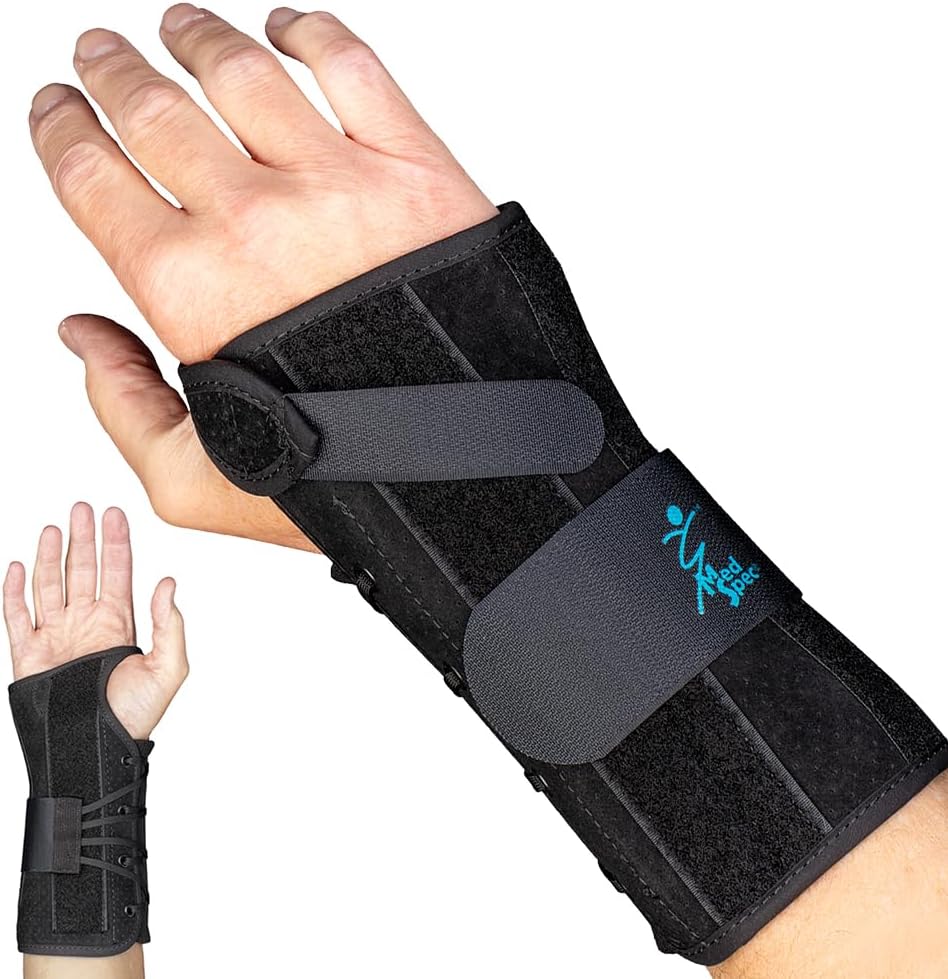 Med Spec 8" Wrist Lacer (Right Hand, Large) - Wrist Brace with Easy Adjustable Lacing Support - Carpal Tunnel Hand and Wrist Stabilizer with Palmar & Dorsal Stays, Breathable Liner, 223935