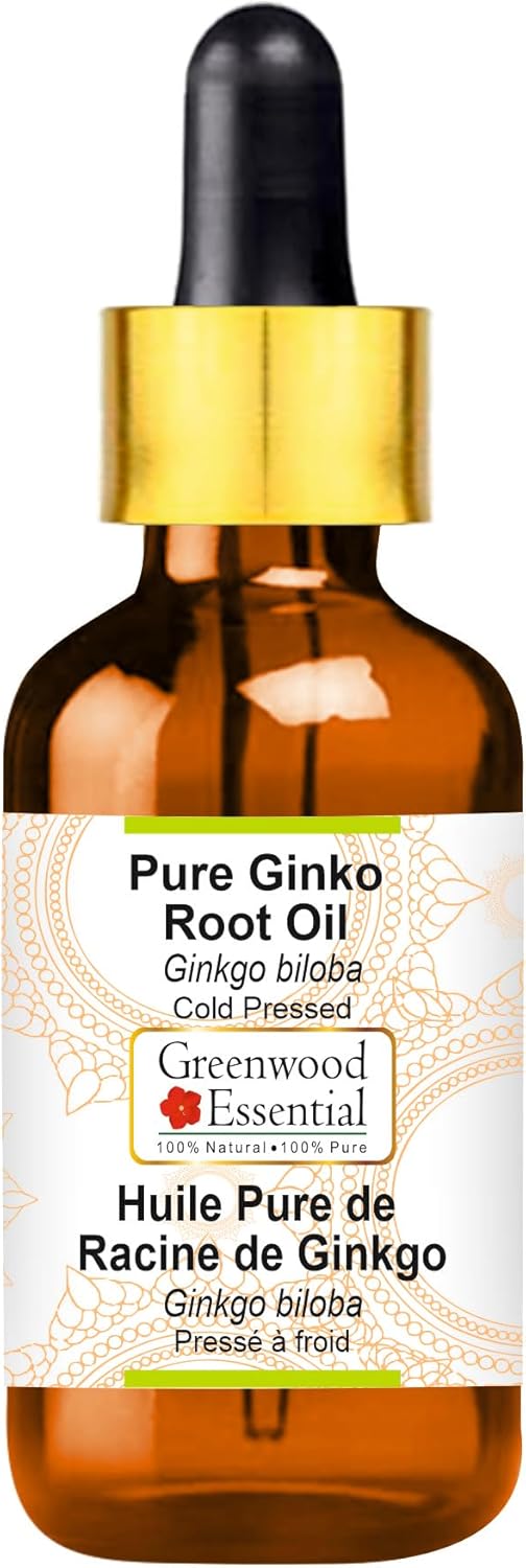 Greenwood Essential Pure Ginko Root Oil (Ginkgo biloba) with Glass Dropper Natural Therapeutic Grade Cold Pressed 100ml (3.38 oz)