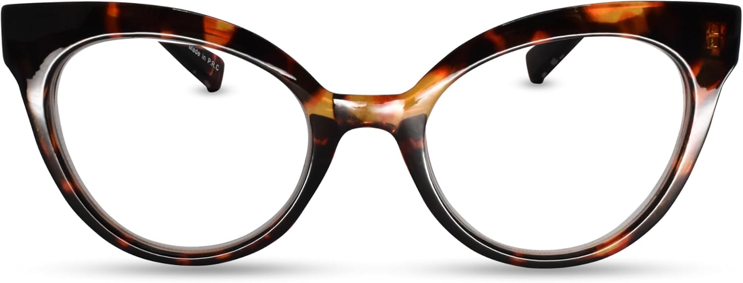 2SeeLife Oversized TR-90 Cat Eye Reading Glasses for Women – Narrow-Medium Fit, Durable and Sturdy Frame, Premium Readers, Brown Tortoise, +2.25