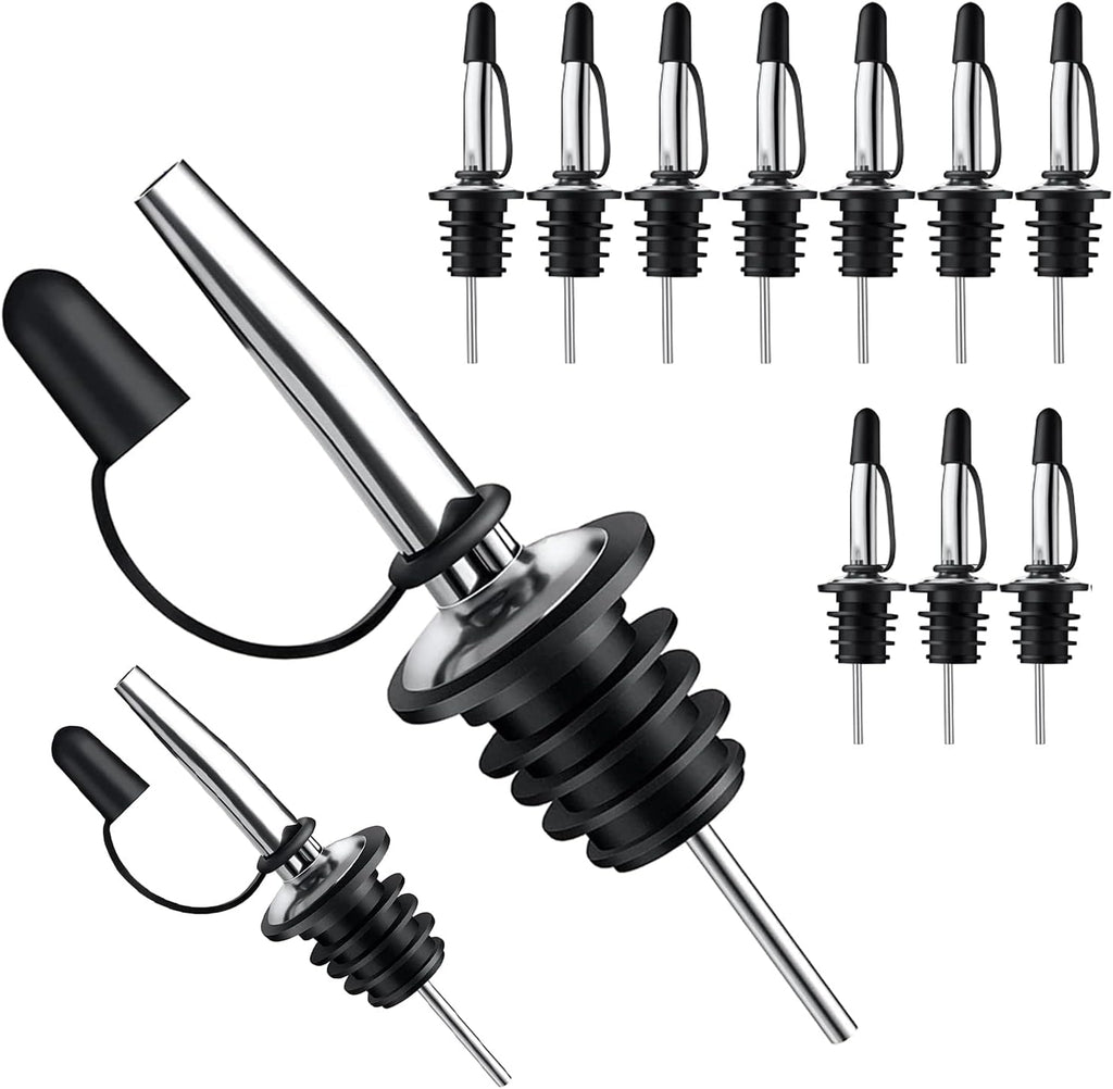 Pafusen 12 Pack Liquor Pour Spout With Dust Caps - Bottle Pourers for Alcohol, Olive Oil - Speed Pourers, Bar Bartender Accessories