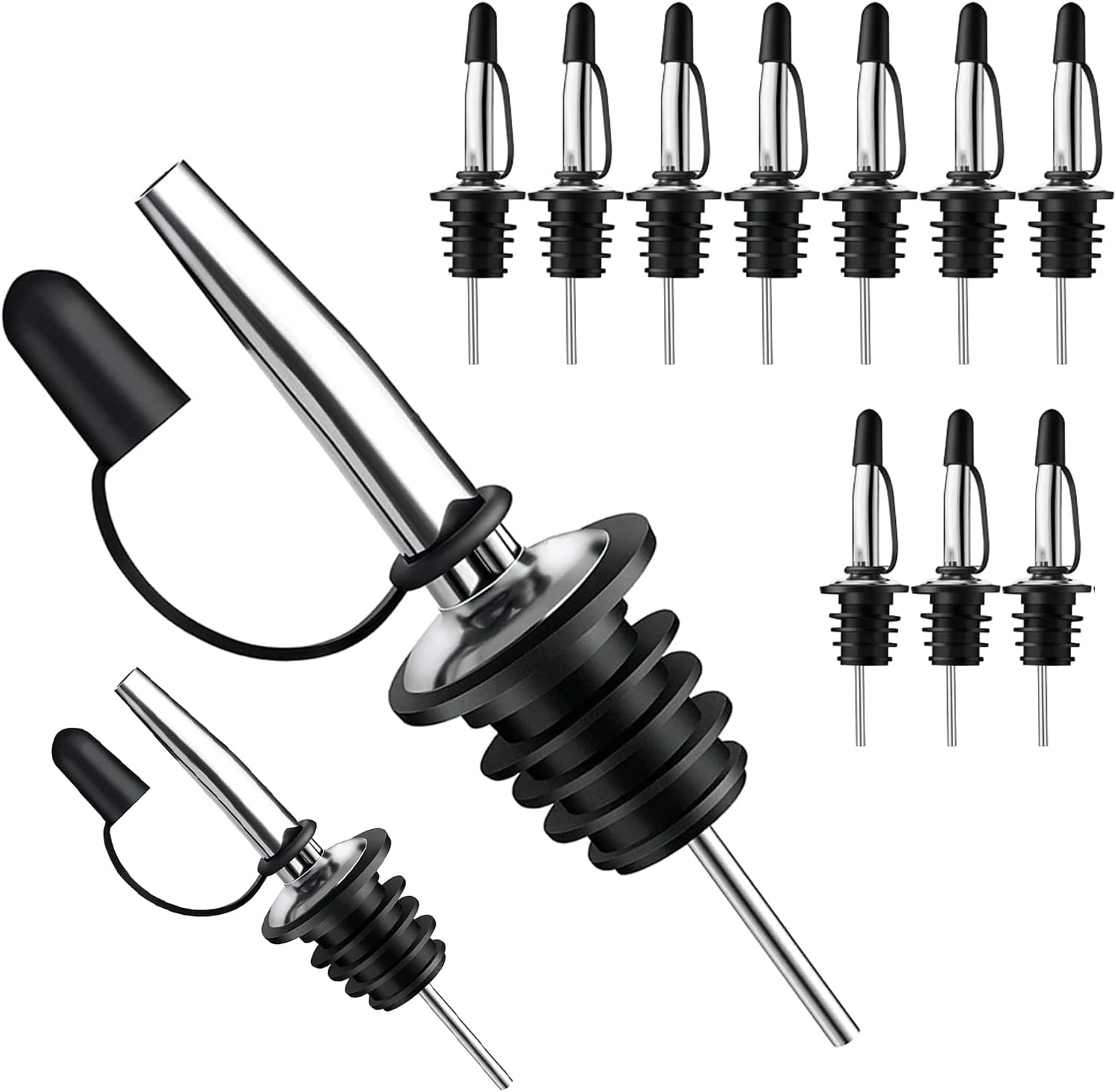 Pafusen 12 Pack Liquor Pour Spout With Dust Caps - Bottle Pourers for Alcohol, Olive Oil - Speed Pourers, Bar Bartender Accessories