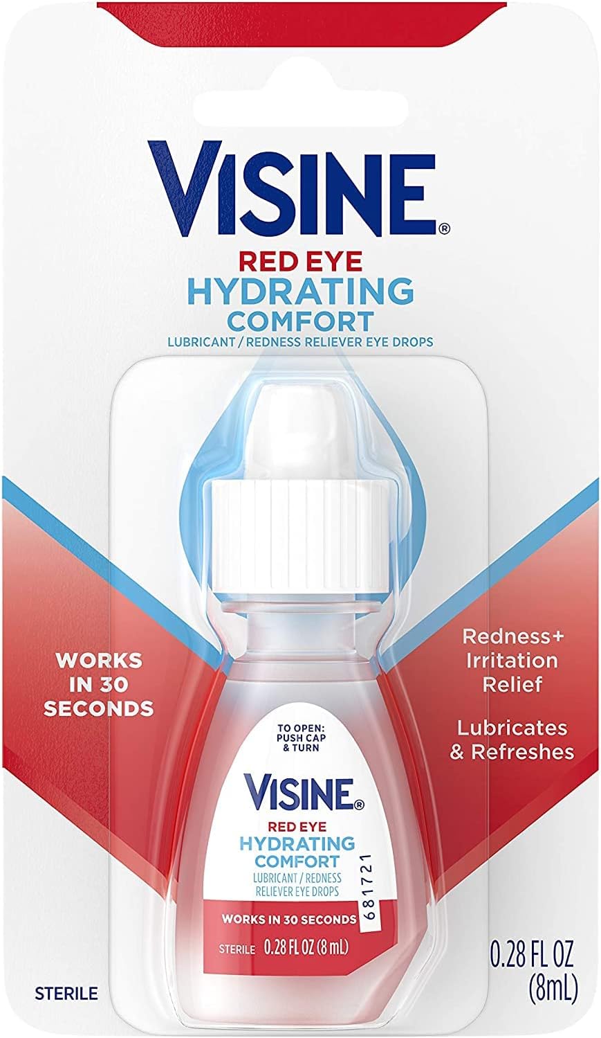 Visine Red Eye Hydrating Comfort Redness Relief and Lubricant Eye Drops to Help Moisturize and Relieve Red Eyes Due to Minor Eye Irritations Fast .28oz