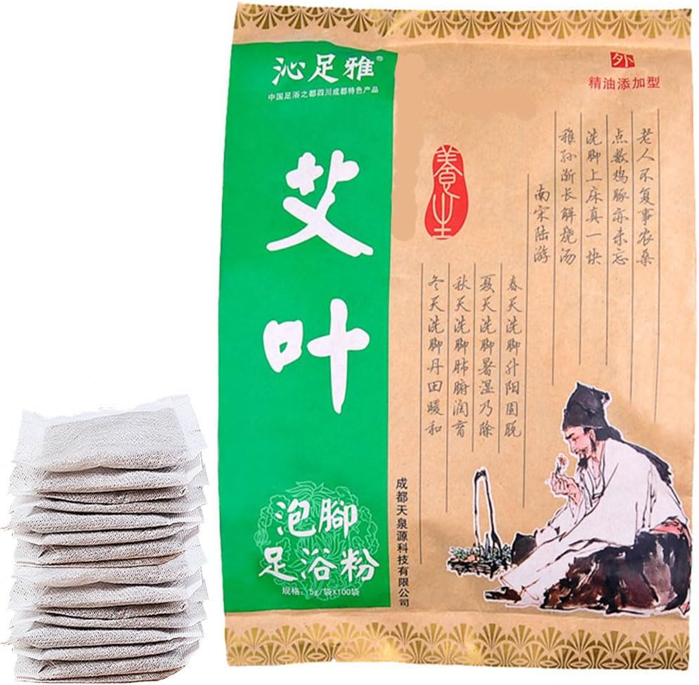 100Bags Mugwort Herb Foot Soak , Lymphatic Drainage Chinese Herbal Organic Wormwood Leg Foot Bath Bag, Chinese Herbal Foot Bath Spa Powder Kits Foot Reflexology Rela