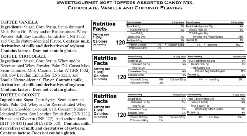SweetGourmet Soft Toffees Assorted Candy Mix, Chocolate, Vanilla and Coconut Flavors, Individually Wrapped, 1 Pound