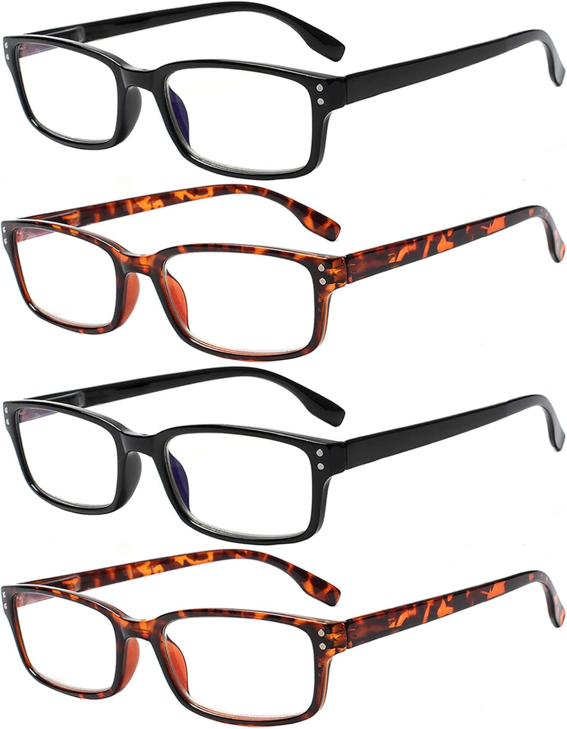 Kerecsen 4 Pack Reading Glasses for Men and Women with Spring Hinges, Lightweight Black Rectangular Readers Eyeglasses (2 Black 2 Tortoise, 2.50)